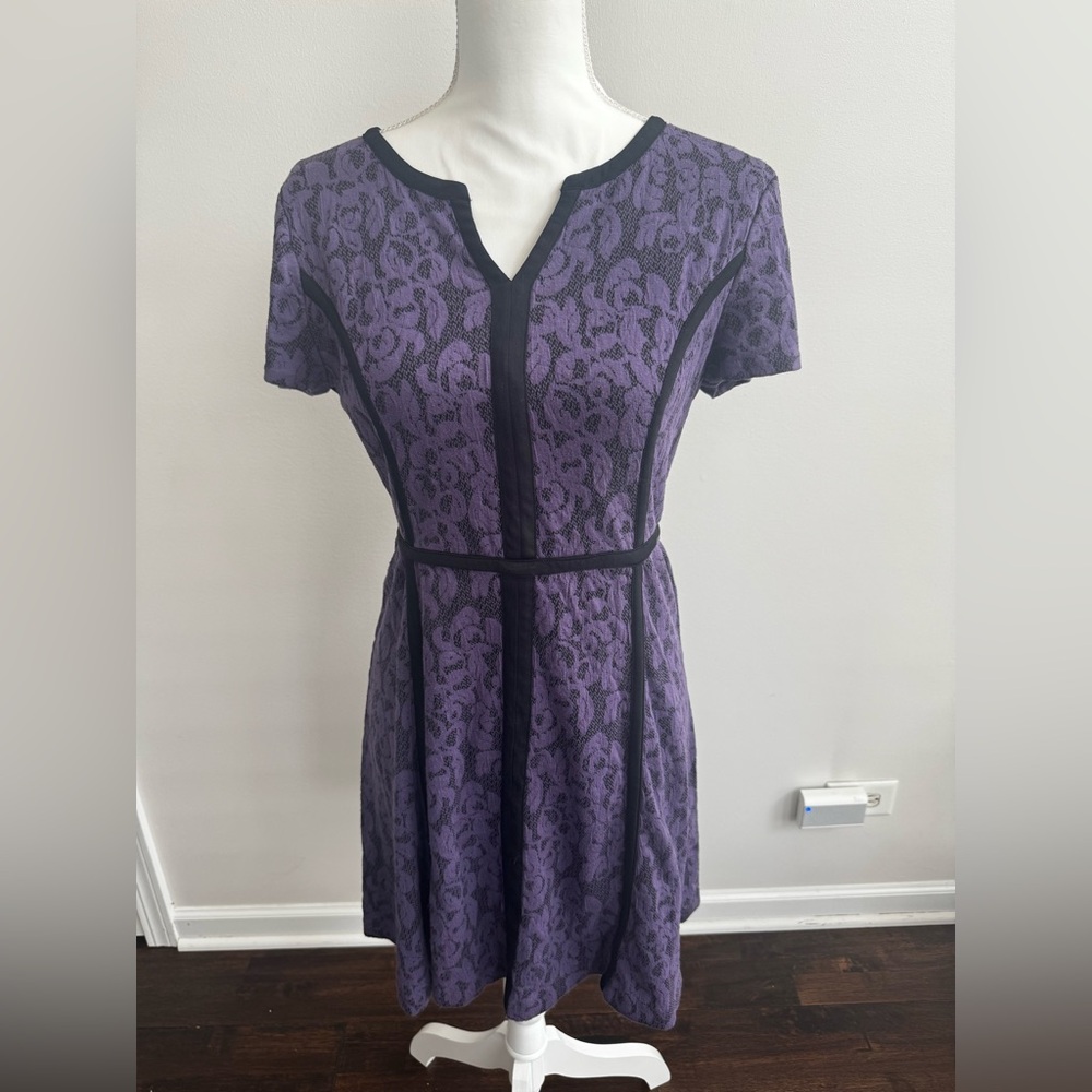 LOFT Purple and Black Patterned Mini Dress